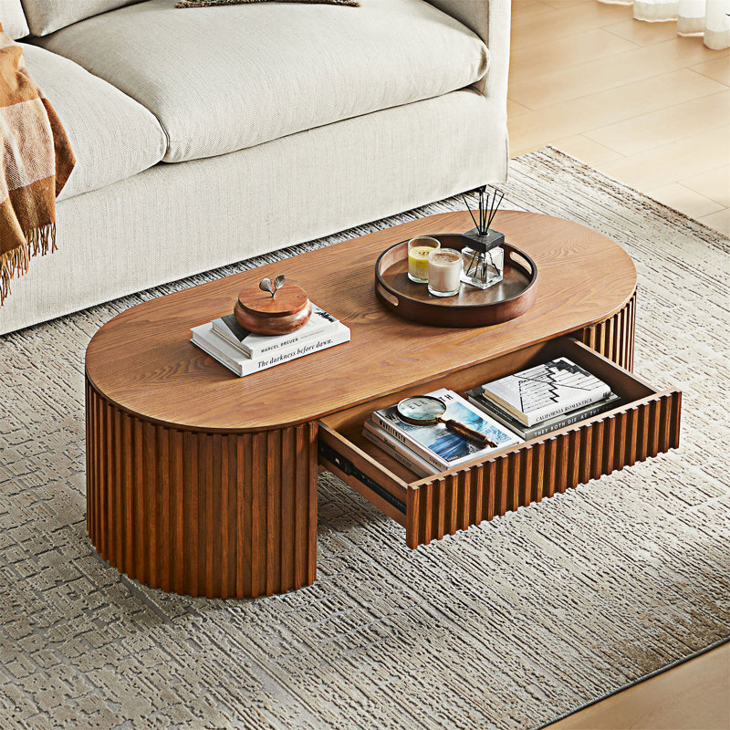 Table basse en bois avec tiroir, Brun