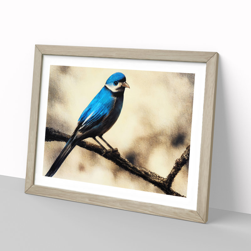 Expressive Bird - Single Picture Frame Print, 46cm H x 64cm W x 2cm D, Oak Framed
