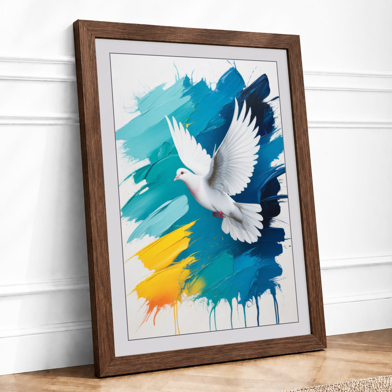 Dove In Flight Modern - Print, Walnut, A1 - 84.1 x 59.4 cm