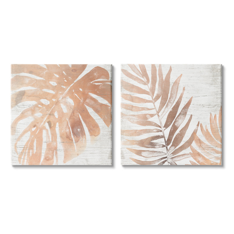 A2-124 feuilles de palmier orangé sur motif délavé rustique par June Erica vess-ensemble de 2 impressions, Toile tendue