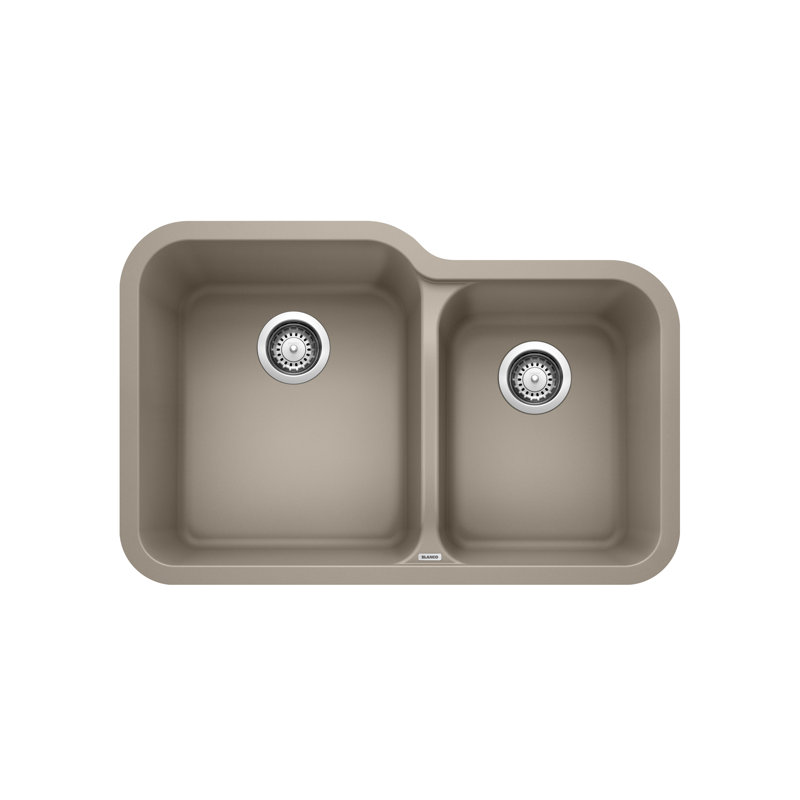Évier de cuisine à double cuve en granite avec crépines à panier encastrable L 31 po x l 20 po Vision, Truffe