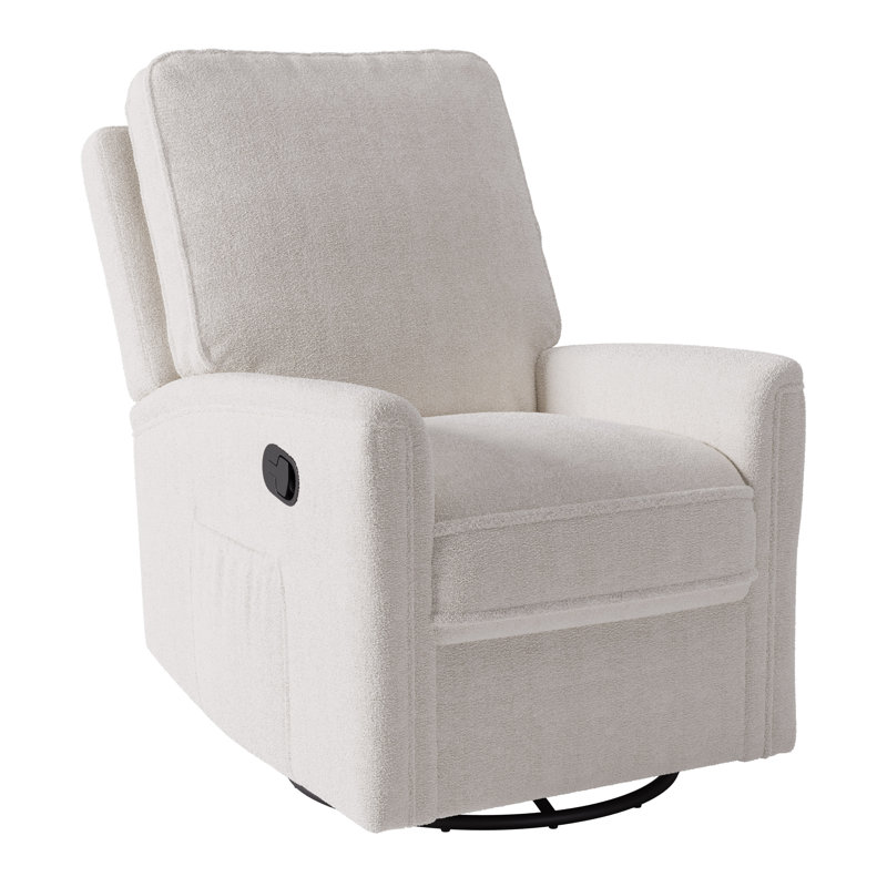 Anamda 28" Wide Upholstered Swivel Rocker Manual Recliner Chair, White Boucle