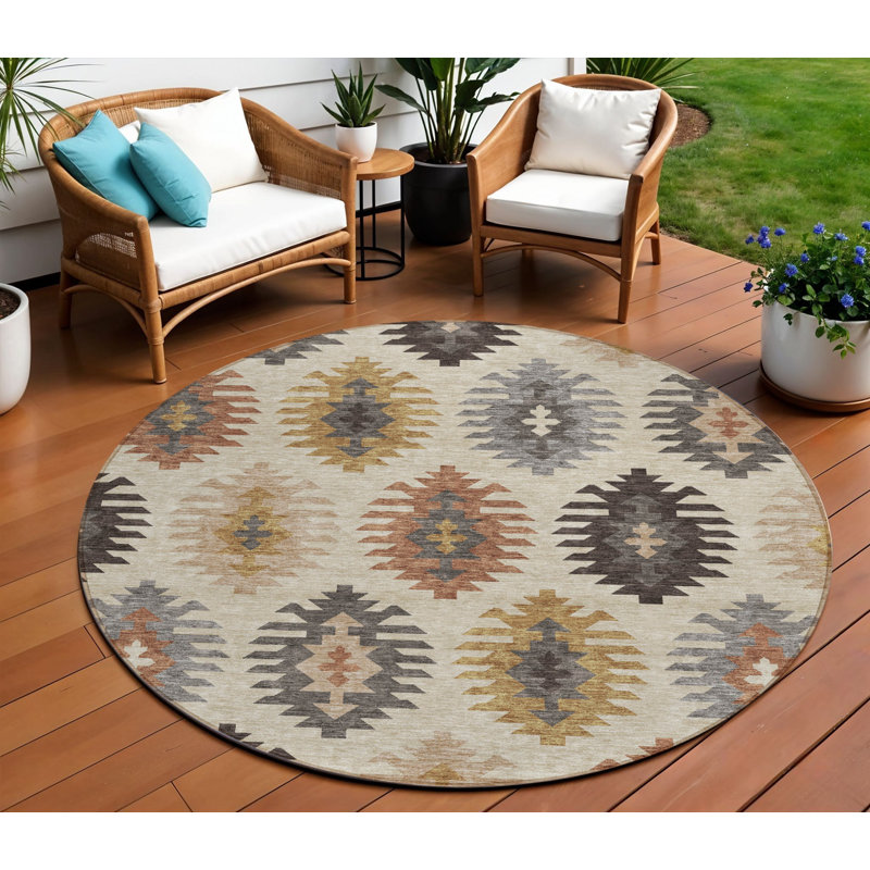 Tapis extérieur rond lavable 8 pi cuivre et gris 8 pi