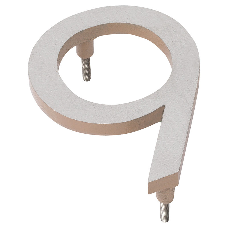 l 4 pi 5 po x Numéro de maison à fixation flottante, 9, Nickel satiné / taupe