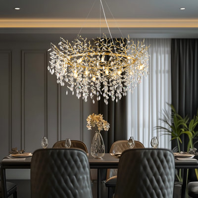 Luminaire suspendu rond en cristal 14 po à 14 lumières pour salle à manger Abe