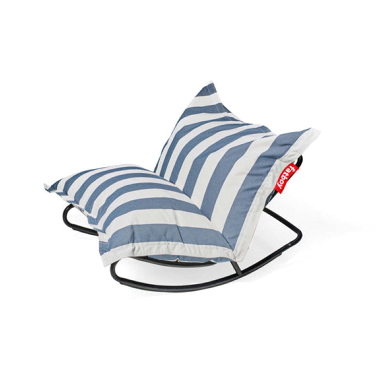 Chaise berçante d'extérieur en métal avec coussins rayés Original, Bleu océan