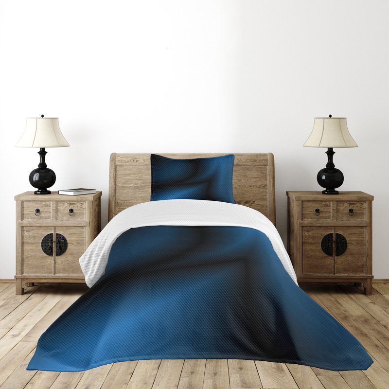 Twin Blue Quilted Bedspread Set with Pillow Sham