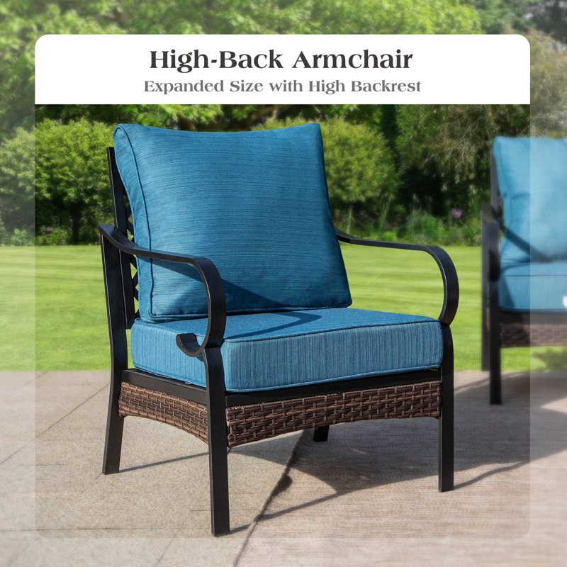 7 - Person Outdoor Furniture Sets With Thick Cushions, Peacock Blue Cushion/Black Frame