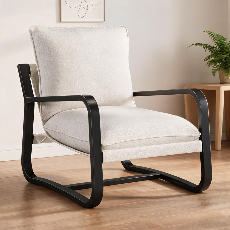 Fauteuil d'appoint moderne en lin 100% polyester beige pour l'intérieur, Beige