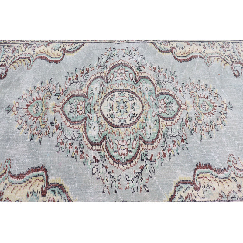 Grand tapis turc Oushak rétro vert pour salon extérieur tribal 6509
