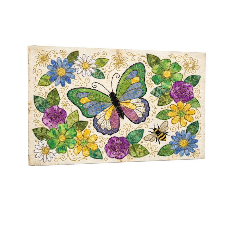 Animaux, papillon, fleurs, abeilles, motif artistique, H 12 po x l 18 po