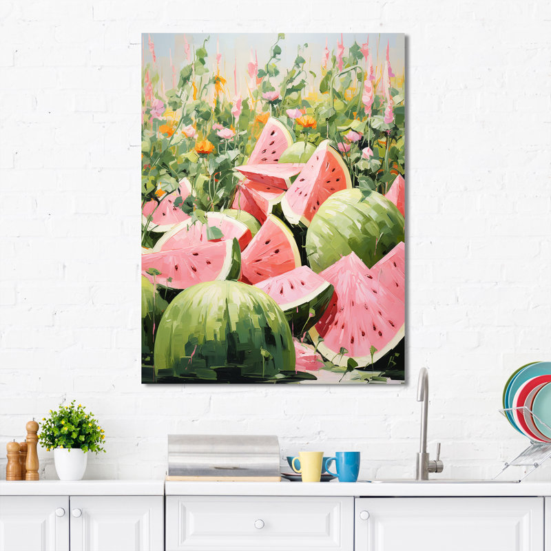 «Green and Pink Brush Melon Bounty III - Melon», art mural, H 32 po x l 24 po x P 1 po