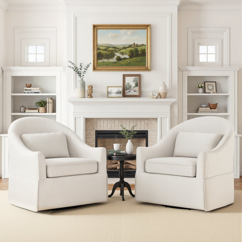 Fauteuil demi-tonneau pivotant avec coussin lombaire l 30,3 po Martha (ensemble de 2), Cream White