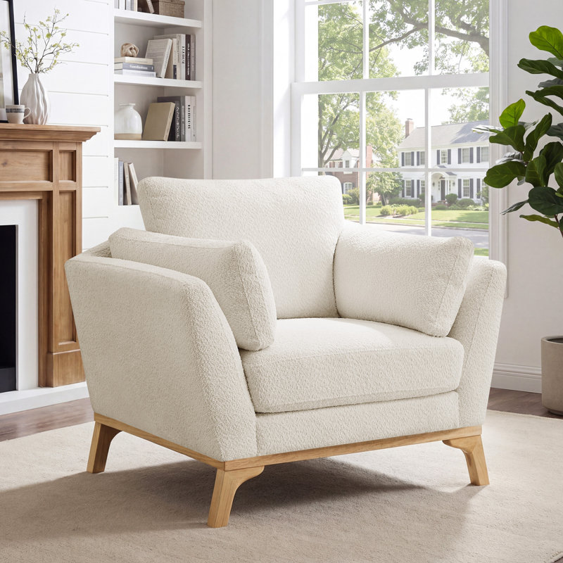 Ljubinko Upholstered Armchair, White Boucle