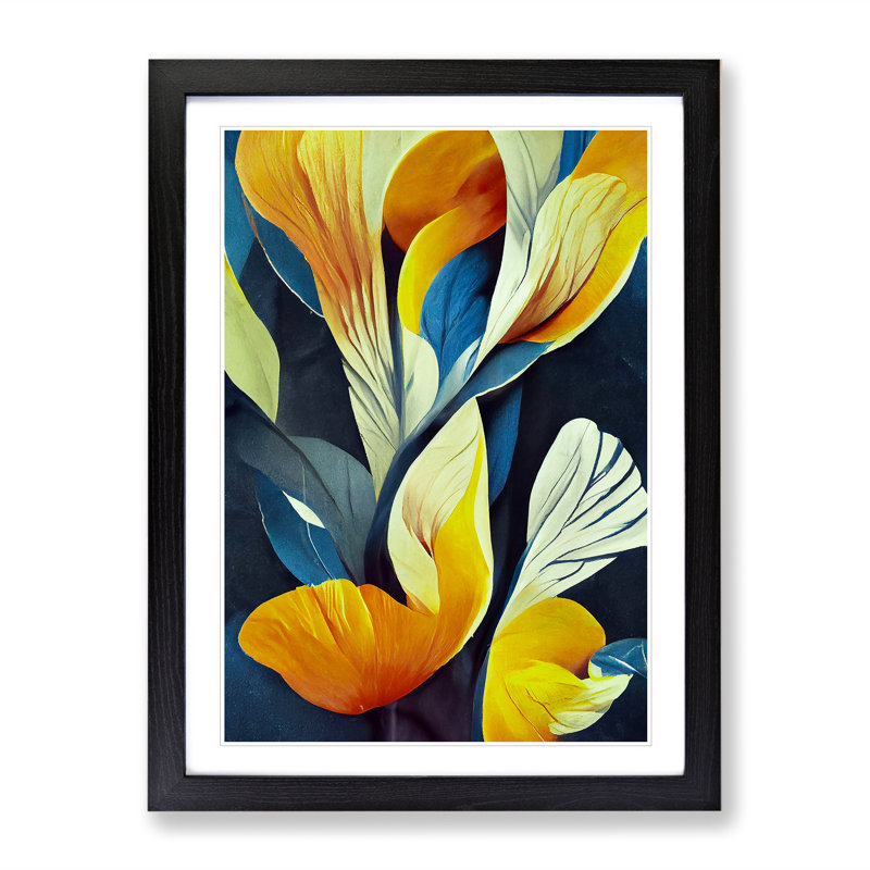 Abstract Floral Modern No.1 - Single Picture Frame Print, 64cm H x 46cm W, Black
