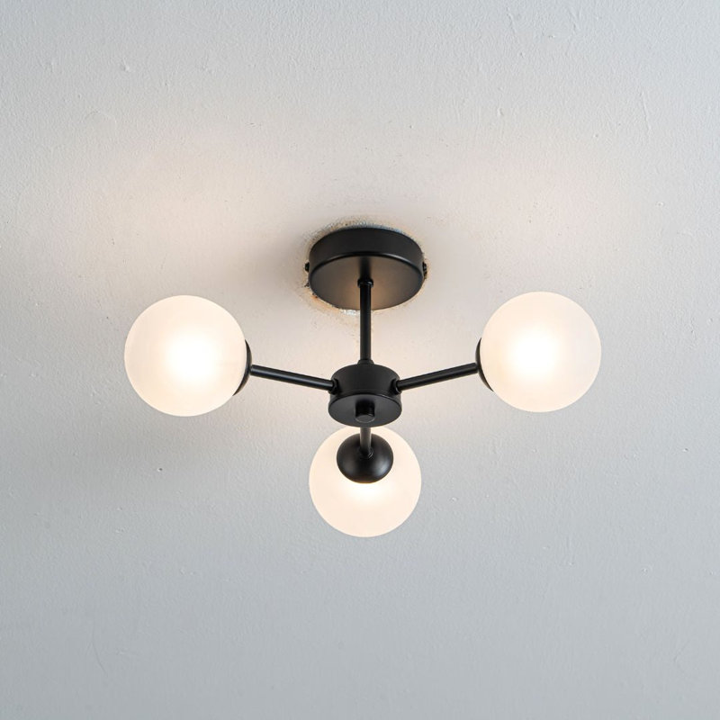 Glass Semi Flush Mount, Matte Black, White