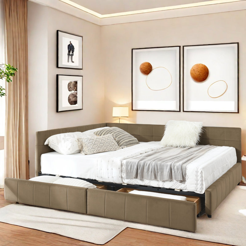 Lit tapissier avec 2 tiroirs Torres, Brown