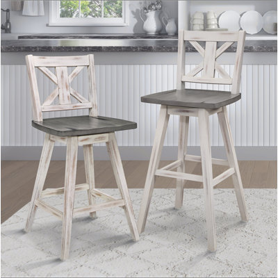 Ensemble de 2 chaises à hauteur de comptoir, ensemble de 2 chaises de cuisine pivotantes en bois d'hévéa massif gris blanc