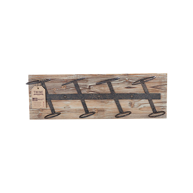 Rustic Natural Wood and Metal Wall Mounted Wine Rack