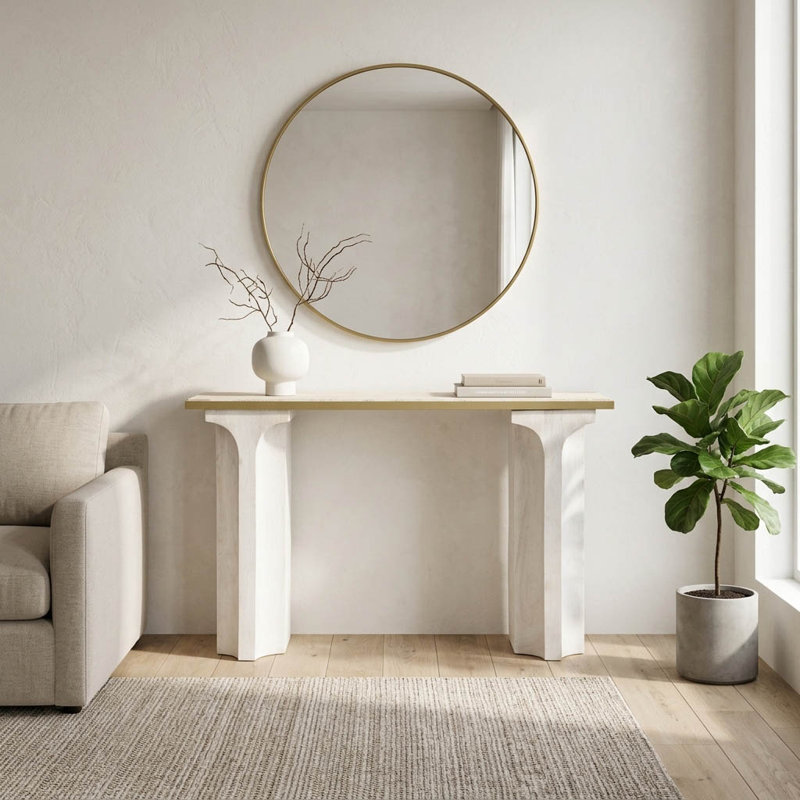 Sagebrook Home 47" Sardi Travertine Top Console Table, Neutral Tones - Elegant Consoles And Cabinets
