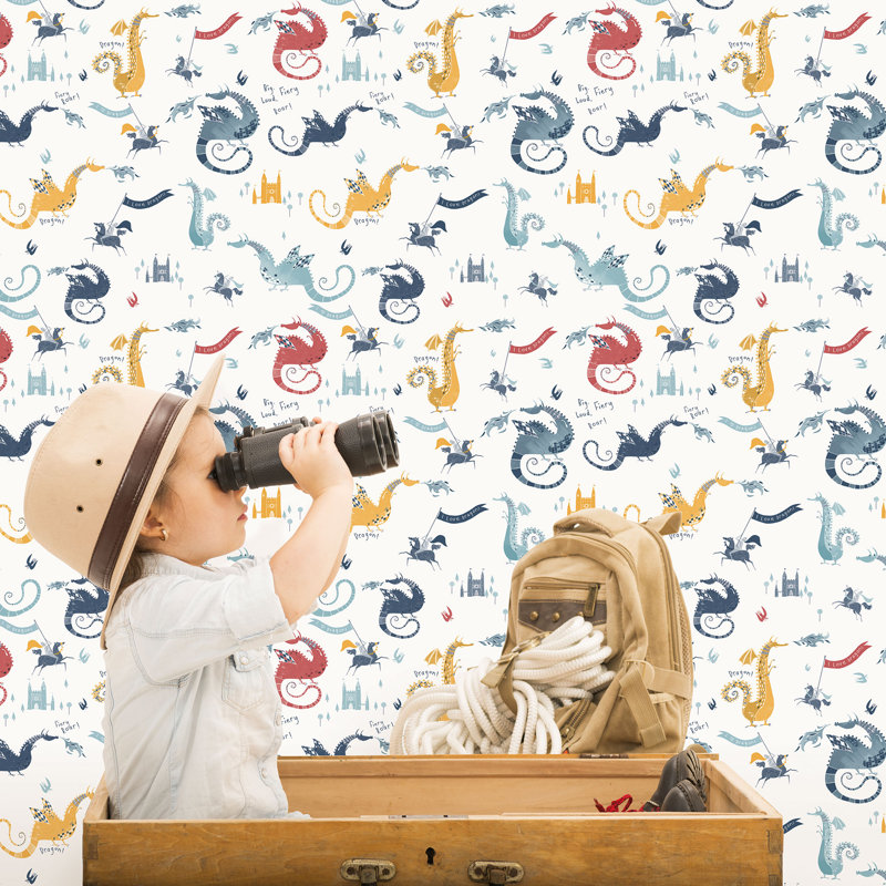 Quandt 10m x 53cm Matte Wallpaper Roll, Navy/Red/Yellow