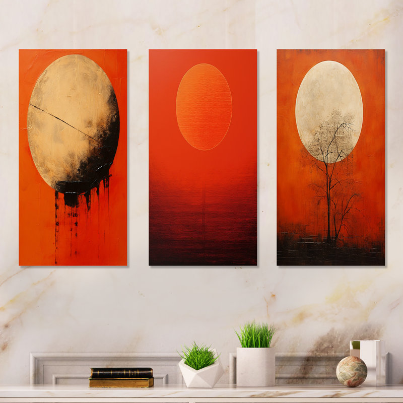 Persimmon Presence Moon - Moon Metal Wall Art Prints Set Of 3, 28" H x 36" W