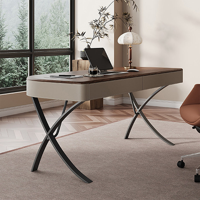 Bureau rectangulaire en bois manufacturé noyer avec 2 tiroirs, H 29,53 po x l 55,12 po x P 27,56 po