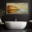 «Sunset Harbor Village», toile encadrée - Art mural de reflets côtiers dans des tons chauds-115165131-115165133