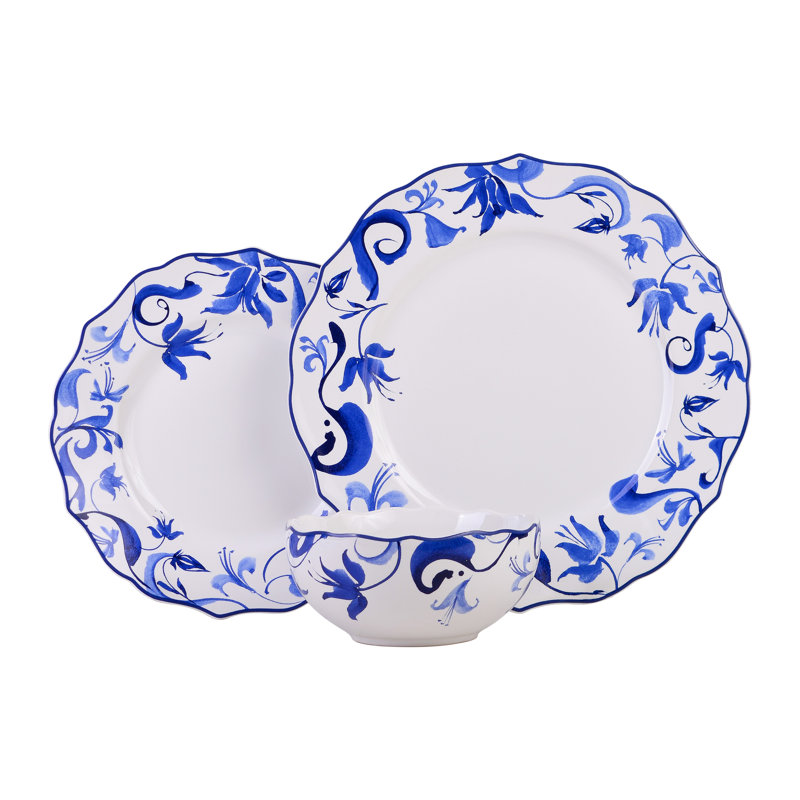 Service de table 12 pièces 222 Fifth Ayla - Service pour 4, porcelaine durable, assiettes et bols inclus