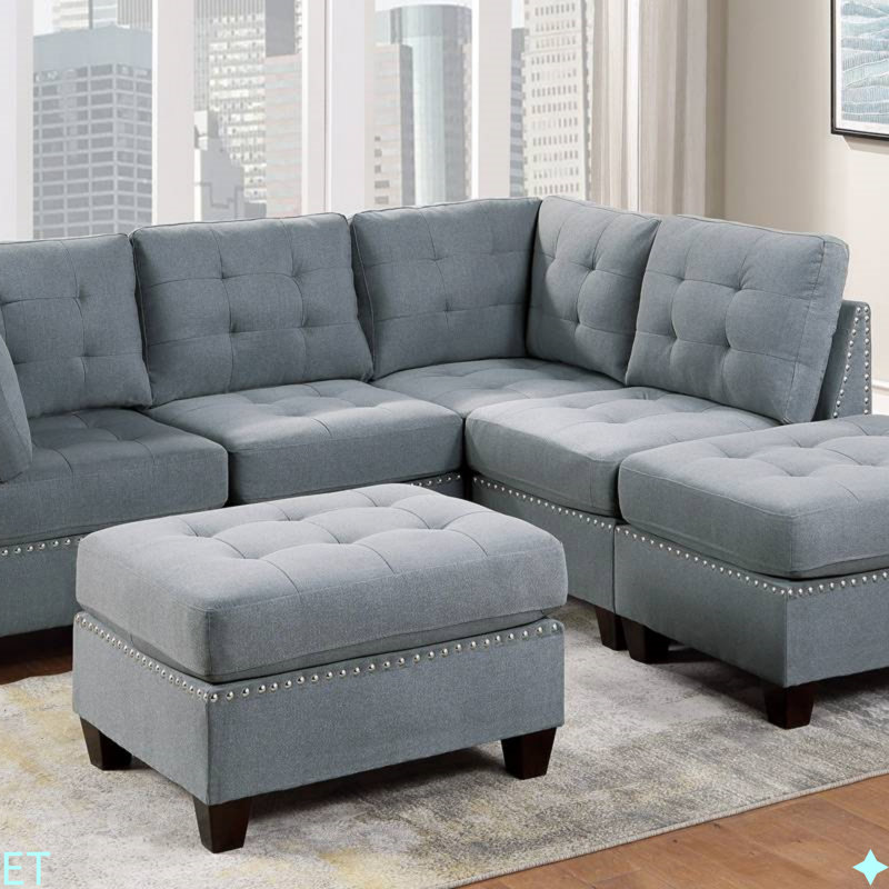 Meuble de salon capitonné sans accoudoirs 1pc, Gris