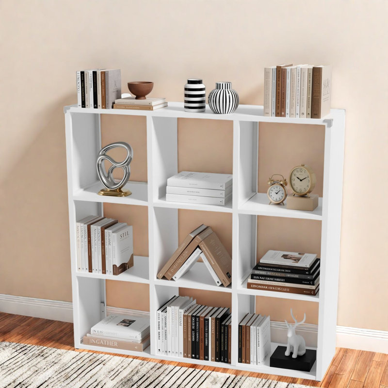 Bibliothèque robuste à 9 cubes, rangement en métal blanc, organisateur moderne pour la maison