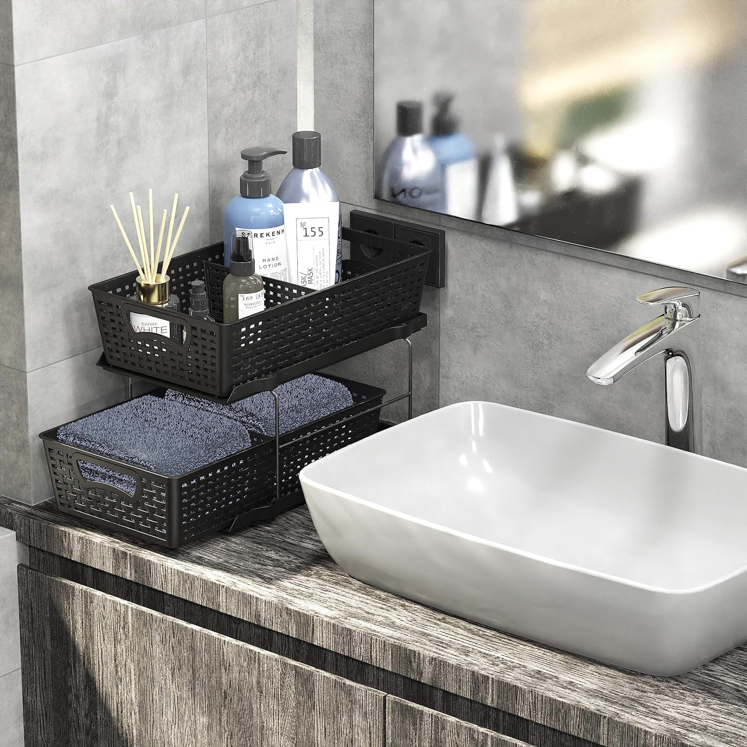 Anadea 2 Tier Bathroom Organizer Tray Pull-Out Sliding Drawer/Under ...