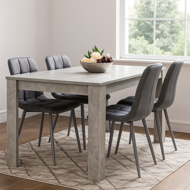 Amiela 6 - Person Dining Set, 75cm H x 140cm W x 80cm D, 5 Pieces: Table,4 Chairs, Grey