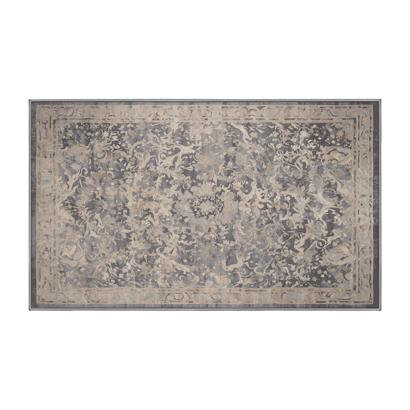 Tapis gris soyeux et moelleux, Rectangulaire 3 pi x 5 pi