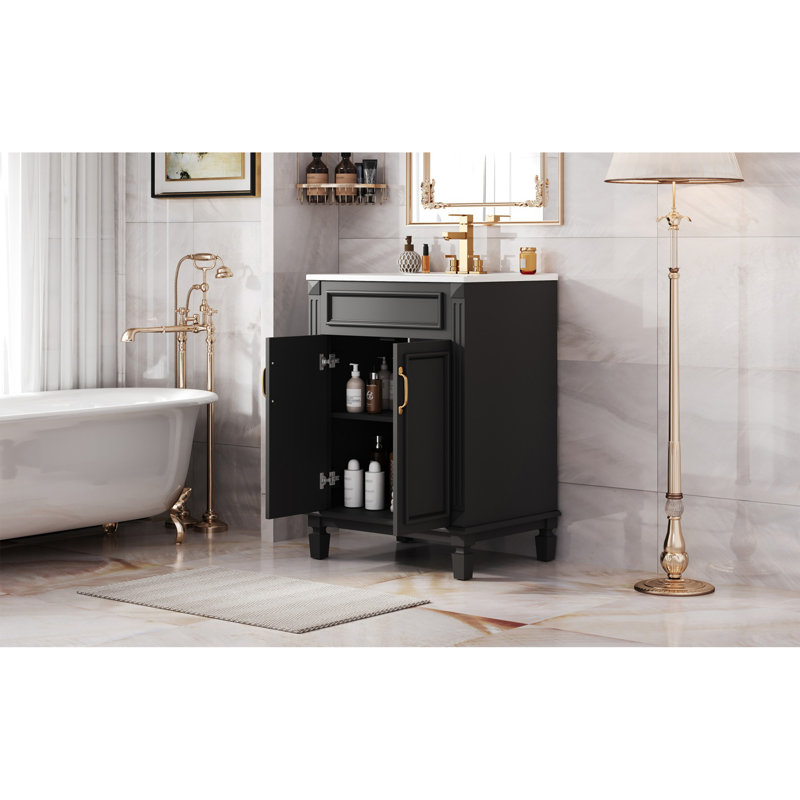 24'' Bathroom Vanity With Top Sink, Modern Bathroom Storage Cabinet With 2 Soft-Closing Doors And Adjustable Shelf,  Wood Frame