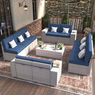 12 Pieces Patio Conversation Set, High-End PE Wicker Outdoor Furniture Set Includes Sofa With Extra Wide Armrest & Coffee Table