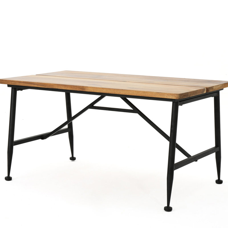 Industrial Coffee Table For Outdoor Space - Wood With Vintage Effect Top, Black Metal Frame, Weather Patio Appeal Antique Finish Surface,