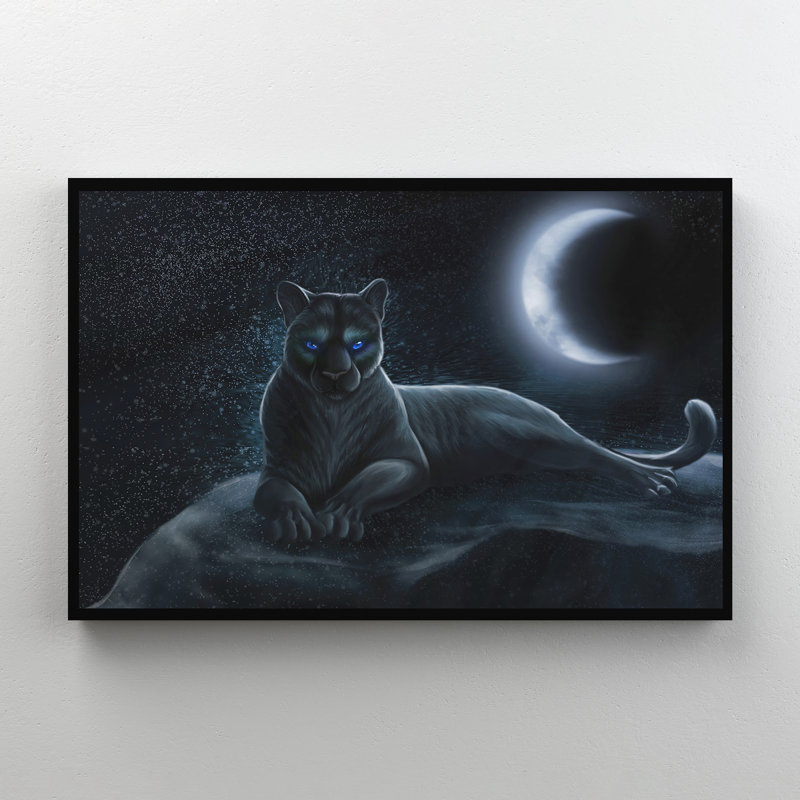 «Black Panther» au clair de lune, toile tendue avec châssis - Illustration animalière, décor à la maison noir et blanc