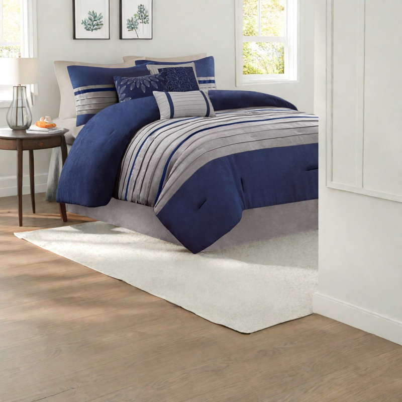 Ensemble de literie luxueux en faux suède bleu, fabriqué en polyester, style transitionnel pour la maison