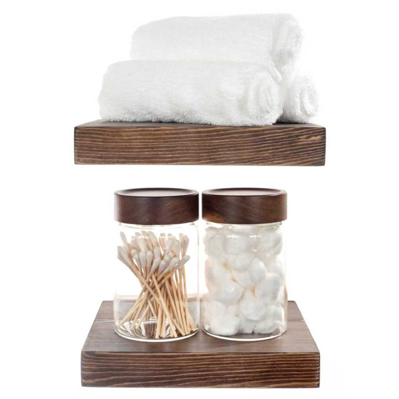Solid Wood Floating Shelves，Rustic Wooden Wall Shelves, Walnut, 1.25" H x 8" W x 6.7" D