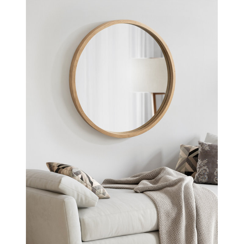 Miroir rond en bois manufacturé Shivai, Naturel