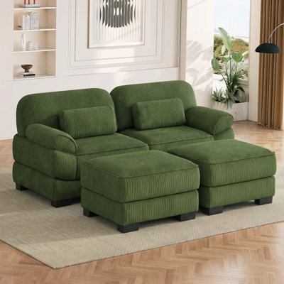 Green Corduroy Cloud Couch, Modular Sectional Sofa with Lumbar Pillows & Detachable Armrest for Living Room, Bedroom, Apartment