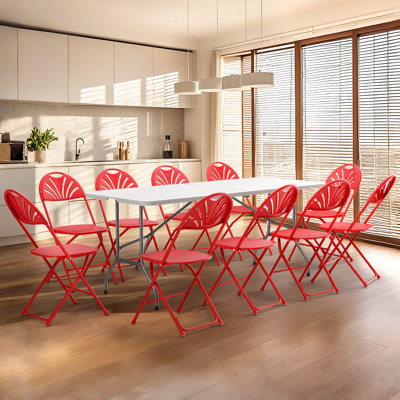Arlowe Rectangle Plastic Folding Dining Table with 10 Foldable Chairs for Outdoor and Commercial Use