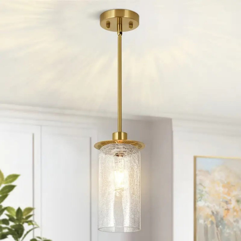 Luminaire suspendu doré, luminaires modernes à abat-jour en verre craquelé, luminaires suspendus réglables pour îlot de cuisine