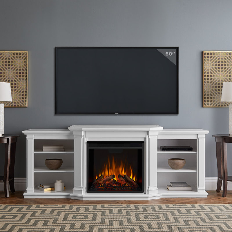 Valmont 74'' TV Stand with Fireplace, White