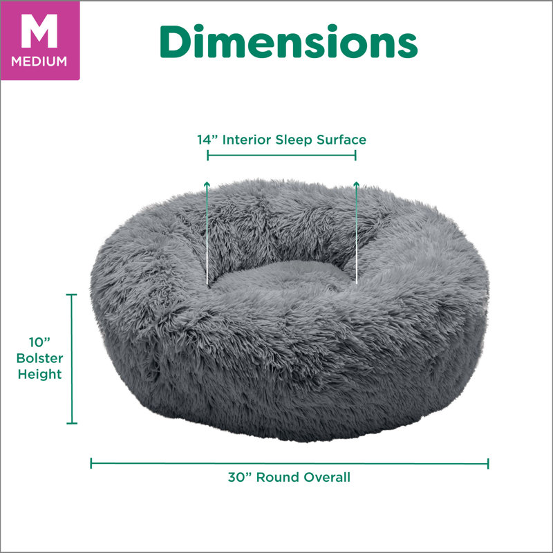Medium Gray Faux Fur Orthopedic Donut Pet Bed