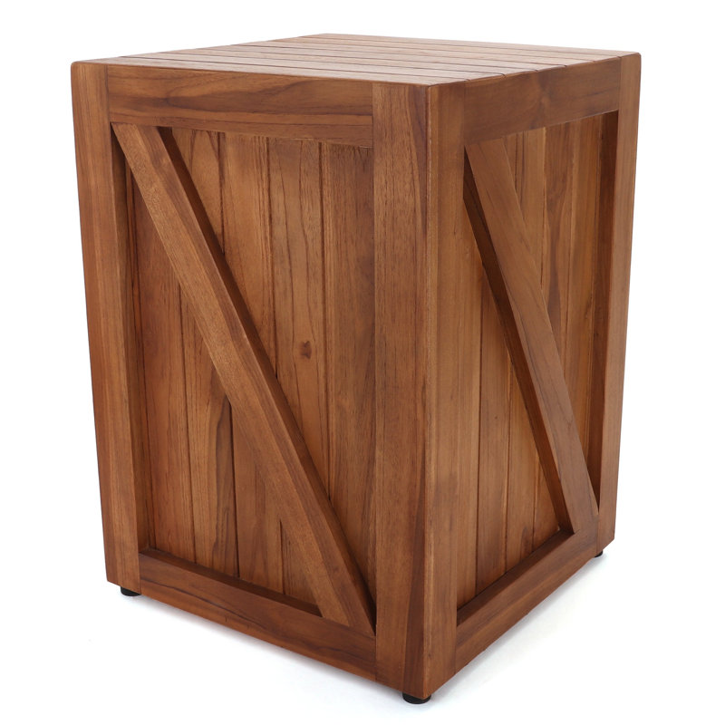 Teak Square Rustic Farmhouse Indoor Outdoor Stool