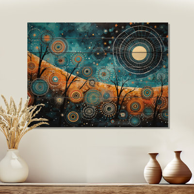 Tribal Boho Mosaic Moon - Boho Mosaic On Wood Print