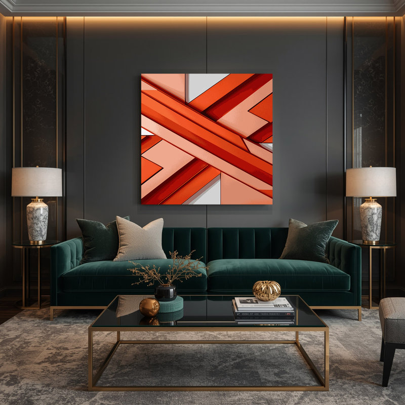«Geometric Abstraction 78», art mural sur toile rouge, H 12 po x l 12 po