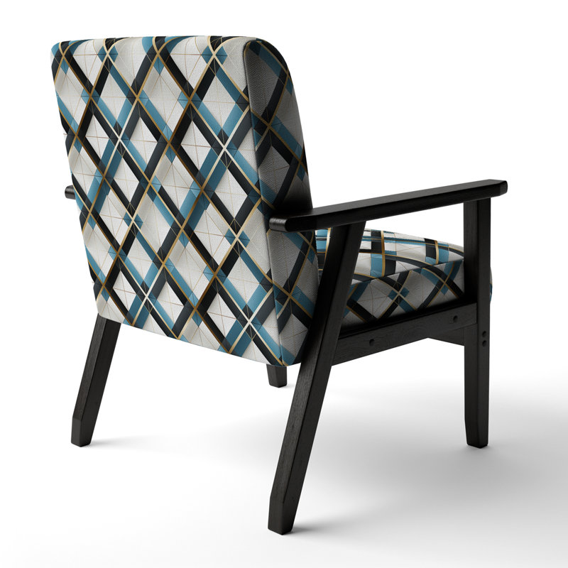 White And Blue Urban Gridlock Channel - Upholstered Modern & Contemporary Accent Arm Chair